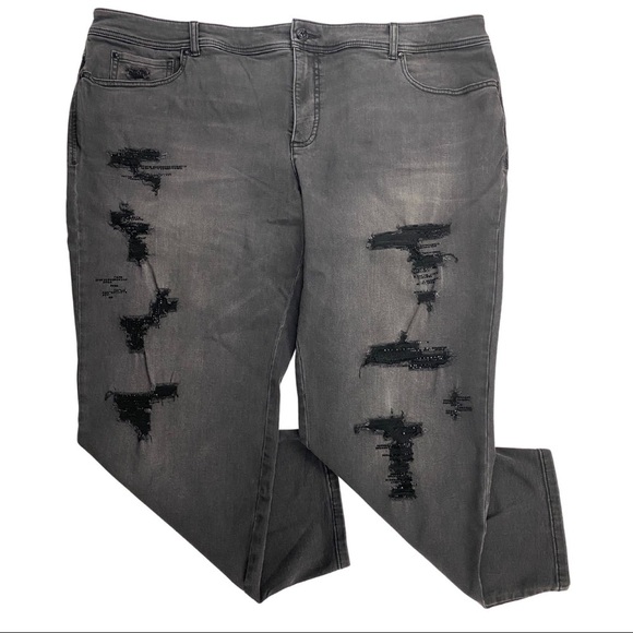 NWT INC International Concepts Novelty Destructed Washed Black Skinny Jeans 24W - Picture 5 of 9